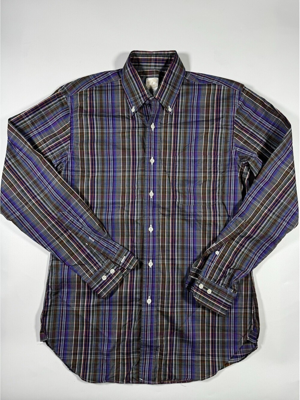 Brooks Brothers Mens M Plaid Shirt Egyptian Cotton Woven Italy Made USA Non Iron